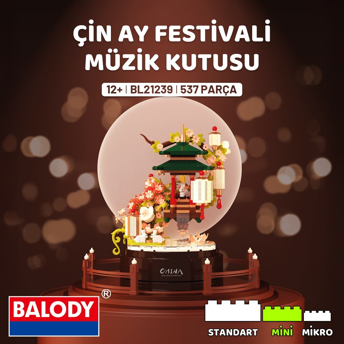 Balody Çin Geleneksel Fener Müzik Kutusu Yapı Bloğu Seti 537 Parça