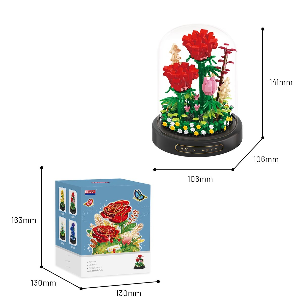 Balody Fanuslu Çiçek Serisi – Kırmızı Güller (BL18471) – Mini Blok Yapı Oyuncakları Seti