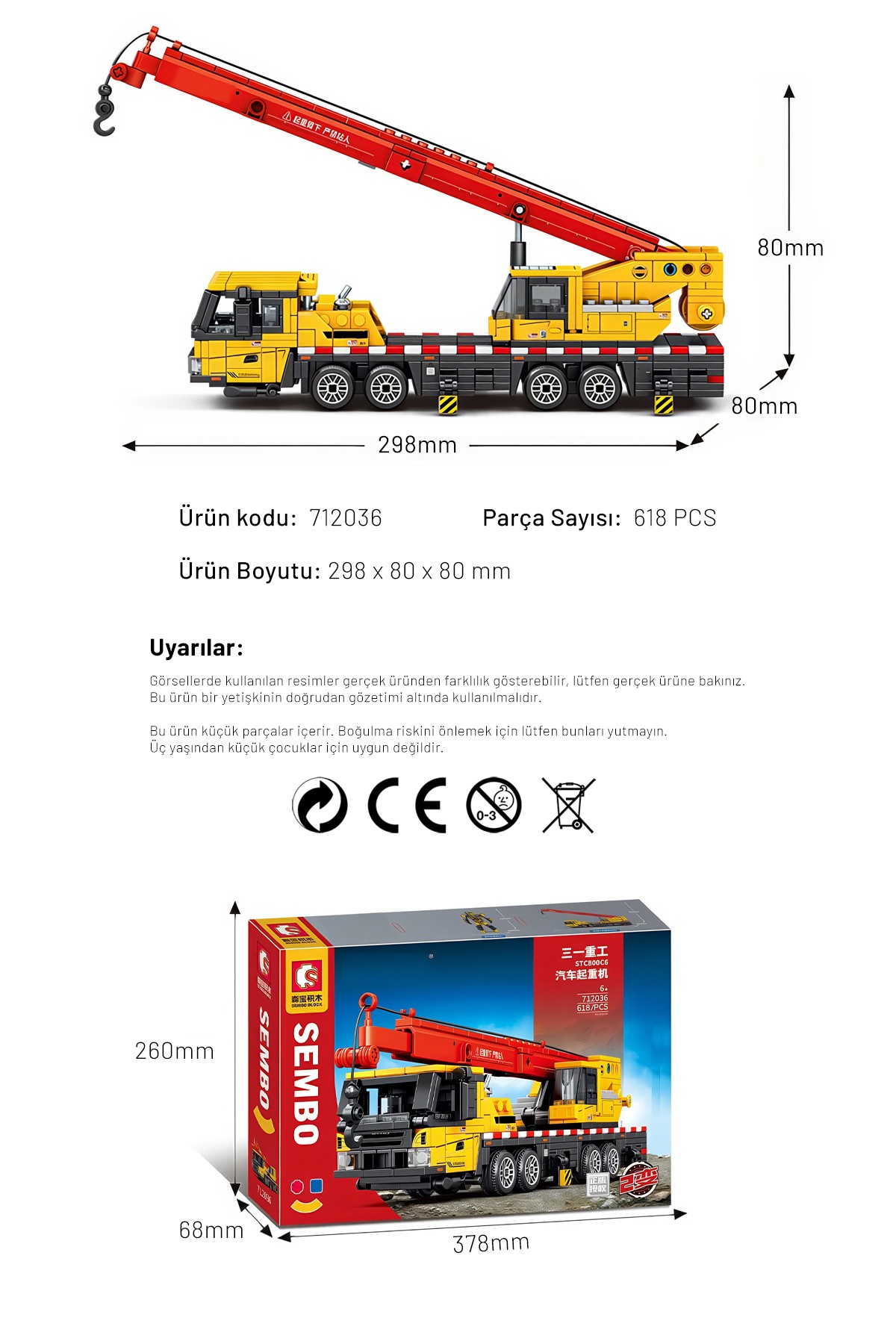 Sany Lisanslı Vinç 896 Parça yapı blokları Lego ile uyumlu (712036)