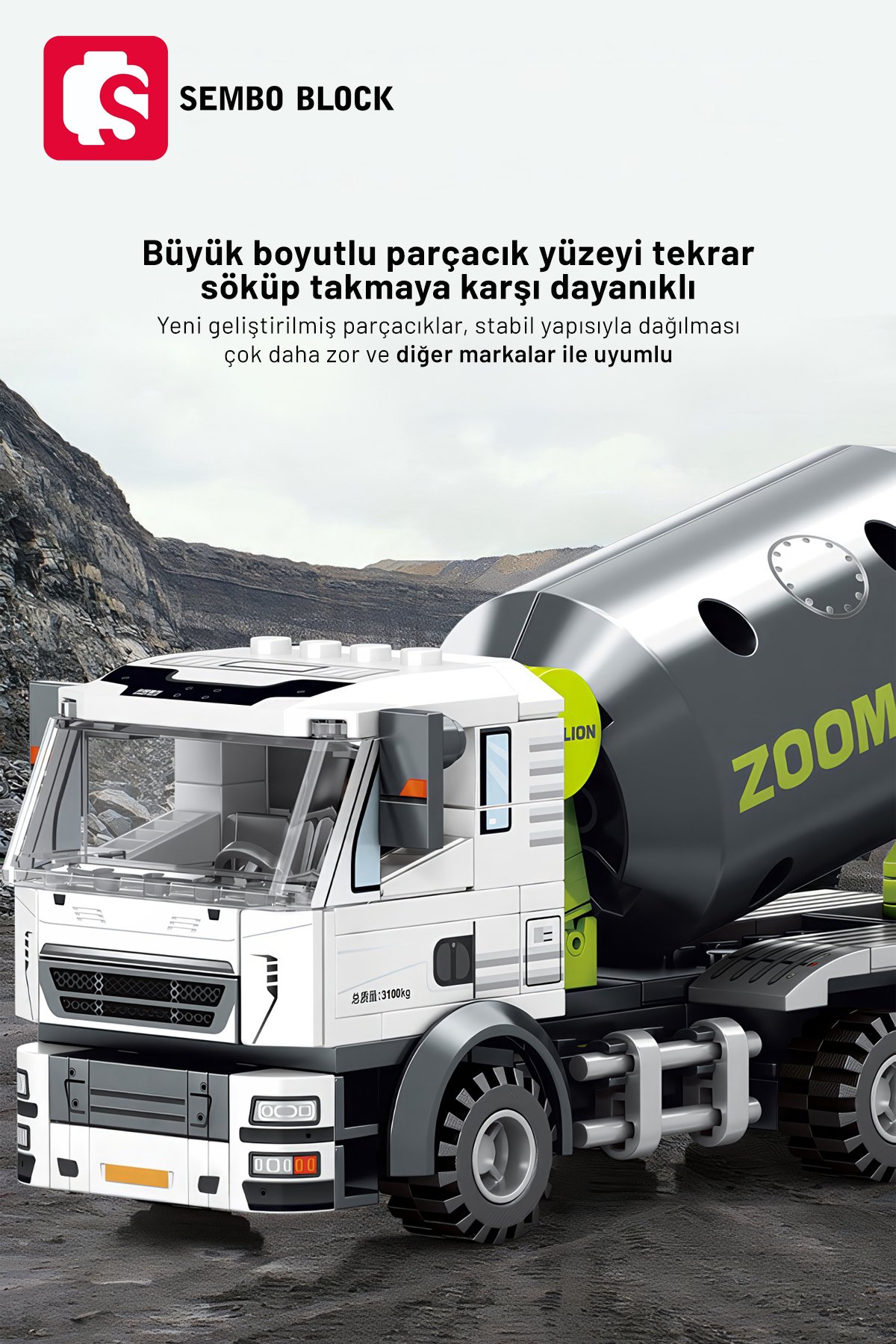 Zoomlion Lisanslı Mini Beton Mikseri 222 Parça yapı blokları Lego ile uyumlu (705100)