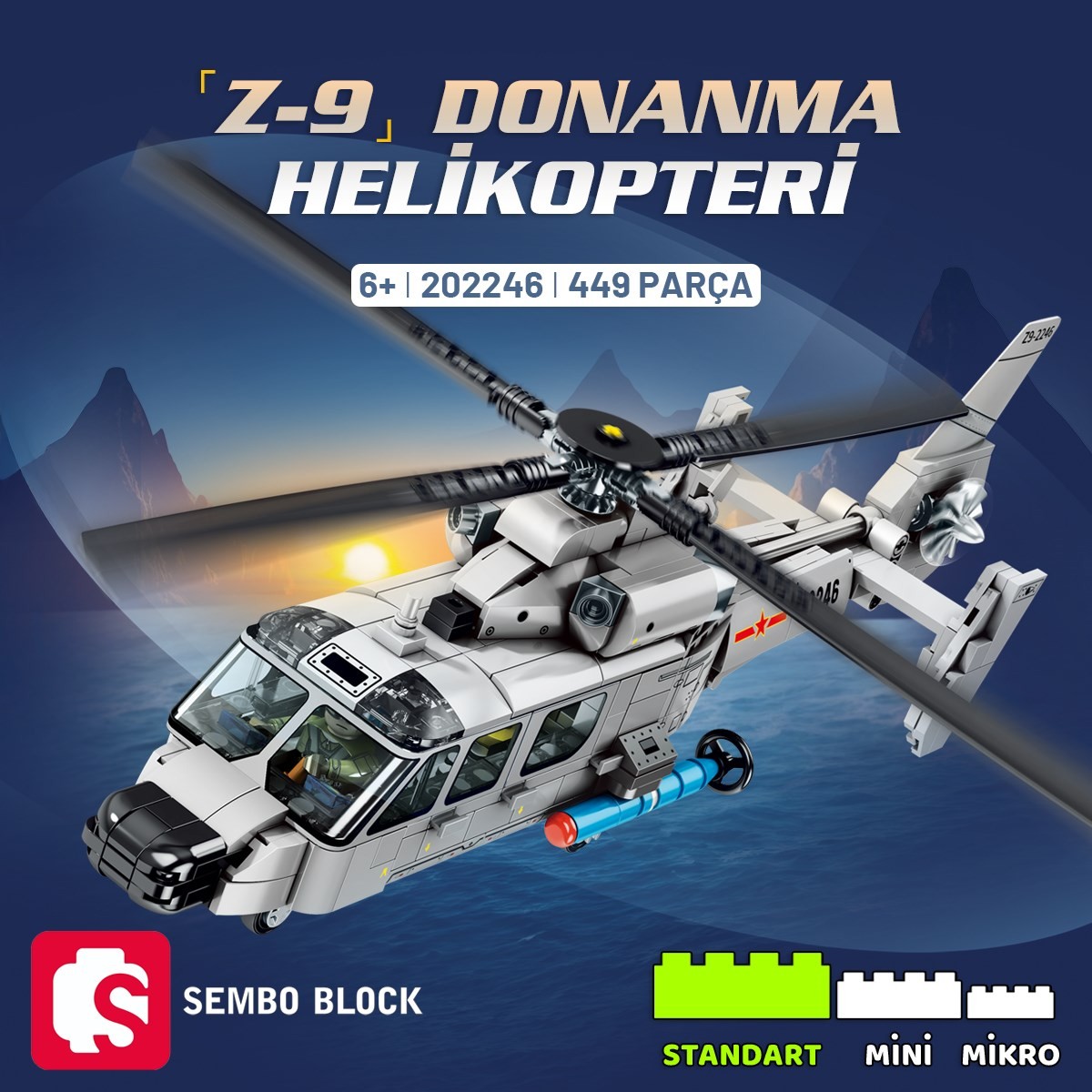 Sembo Block Z-9 Donanma Helikopteri Yapı Bloğu Seti 449 Parça