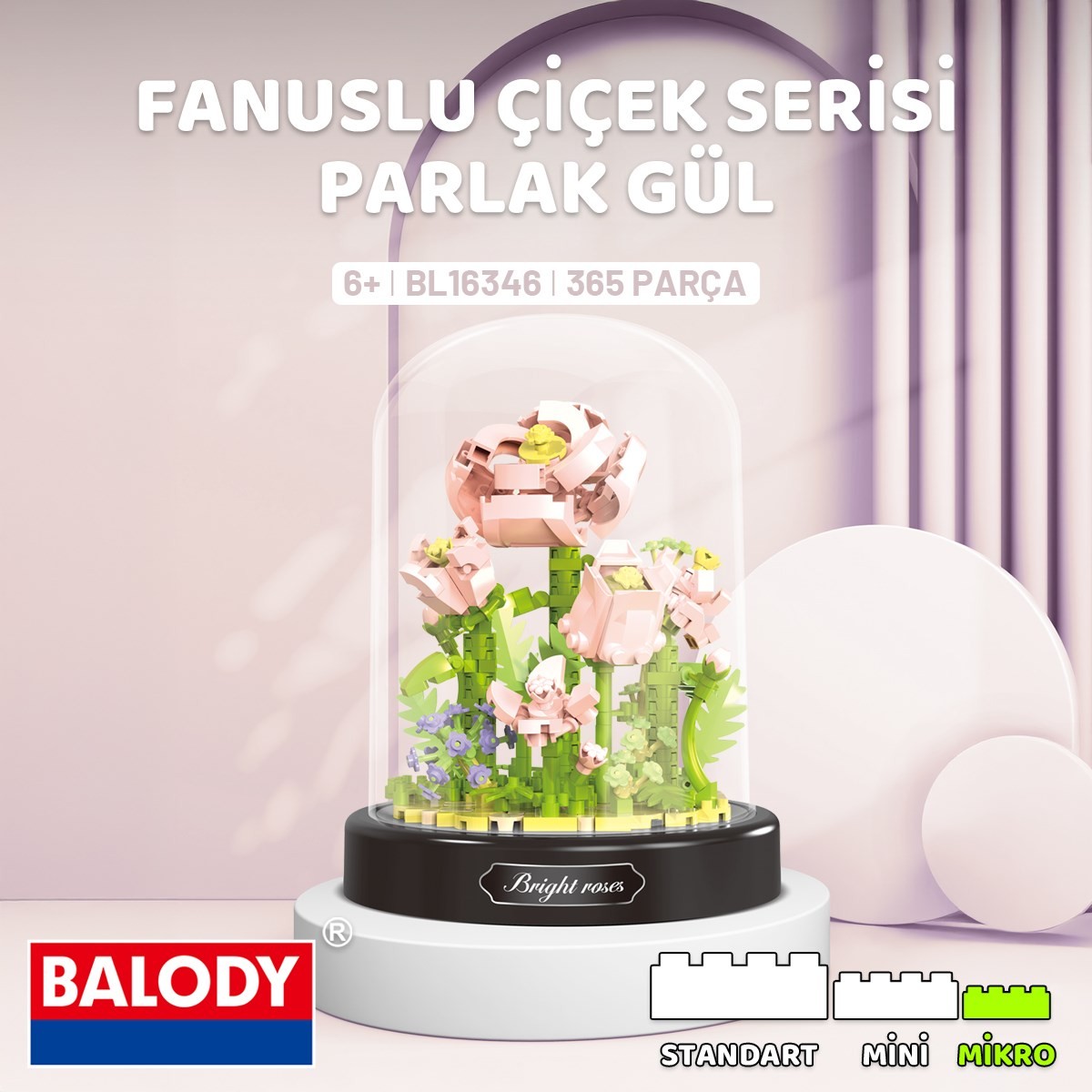 Balody Fanuslu Çiçek Serisi – Parlak Gül (BL16346) – Mini Blok Yapı Oyuncakları Seti