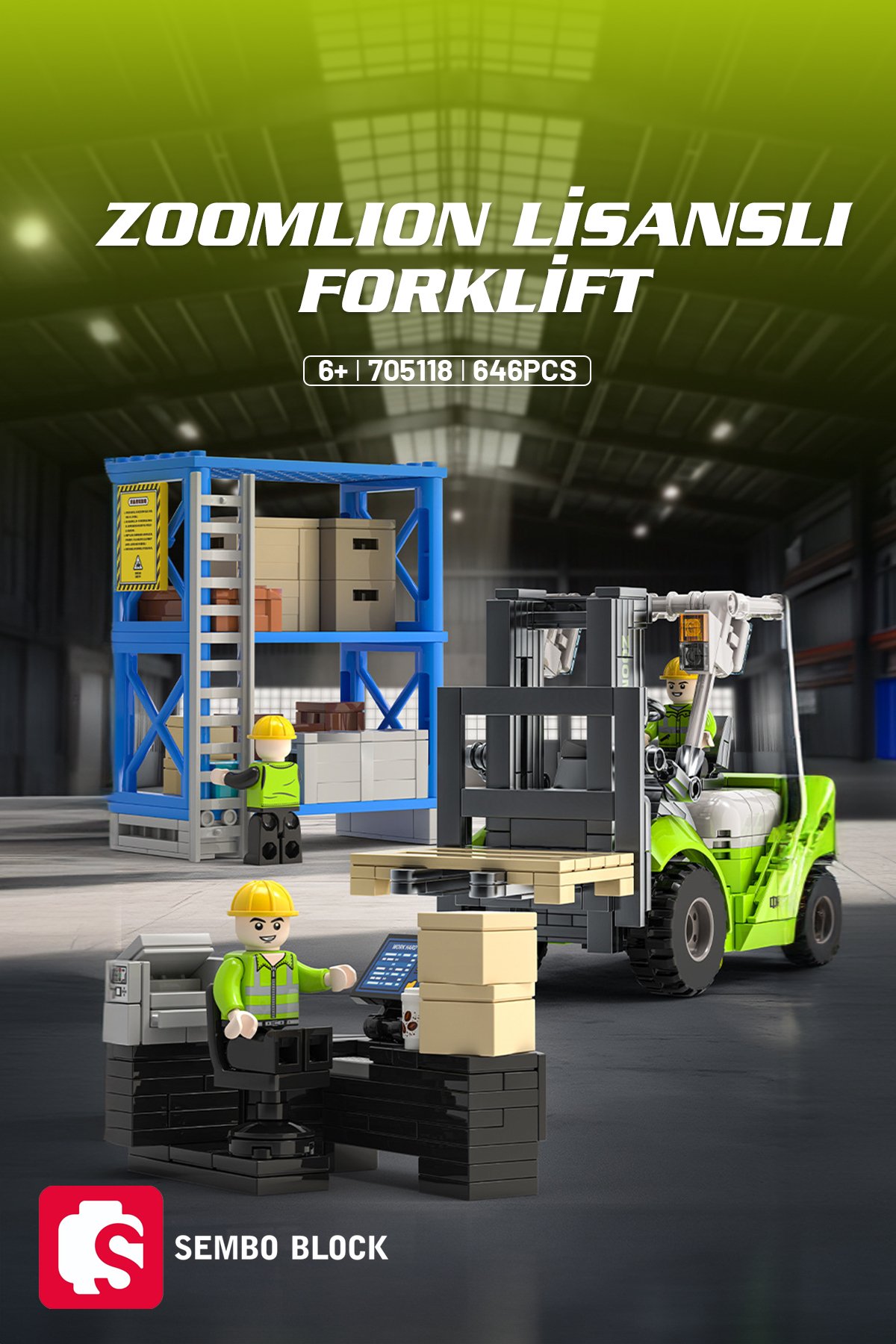 Zoomlion Lisanslı Forklift 646 Parça yapı blokları Lego ile uyumlu (705118)