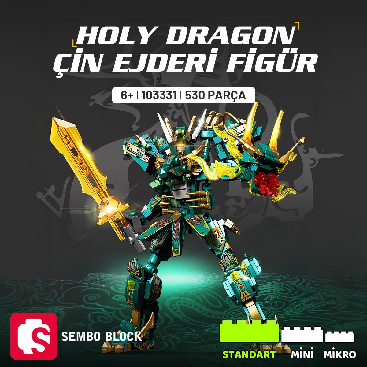 Sembo Block Holy Dragon Çin Ejderi Figür – 530 Parça Yapı Bloğu Seti