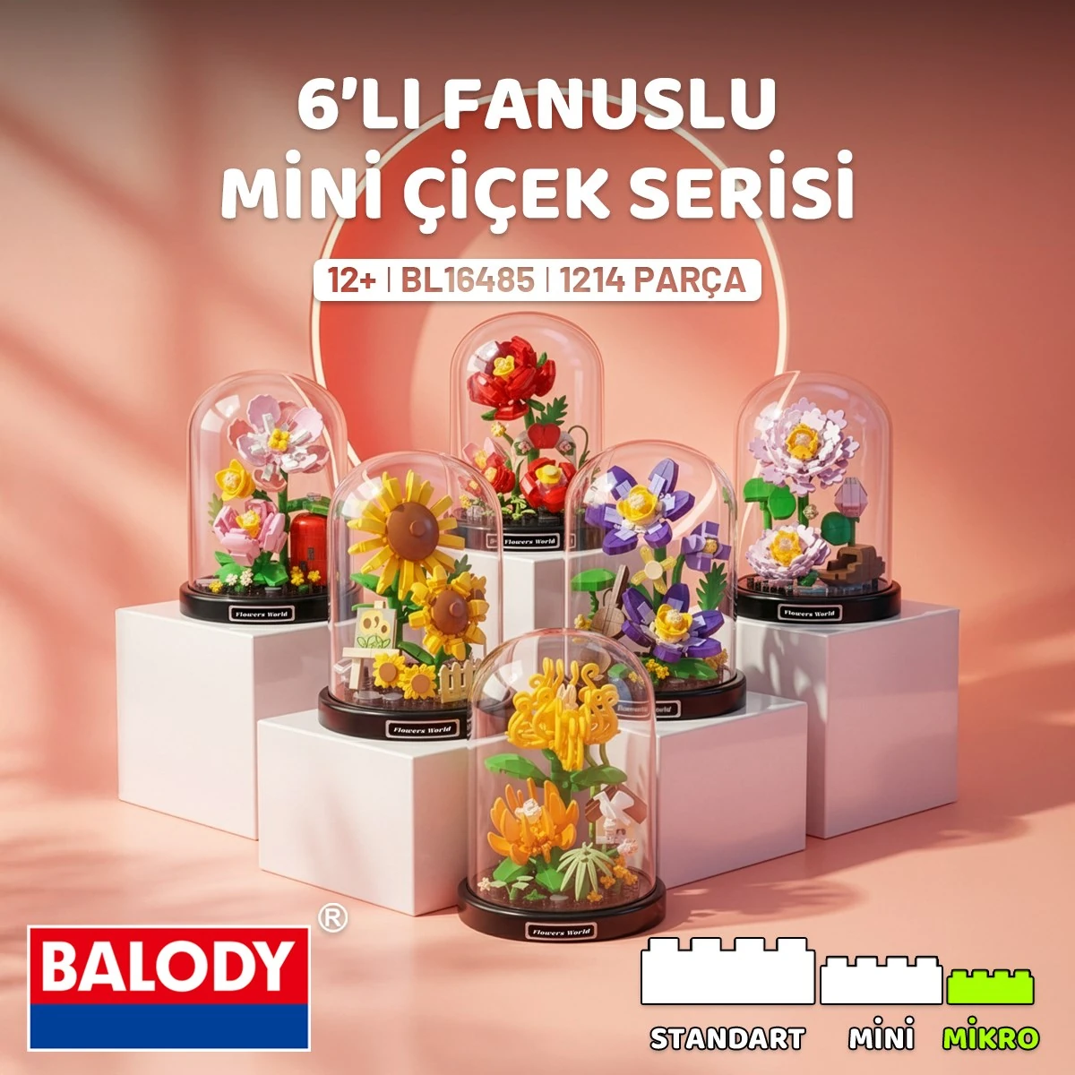 Balody 6'lı Fanuslu Mini Çiçek Serisi Yapı Bloğu Seti – 1214 Parça