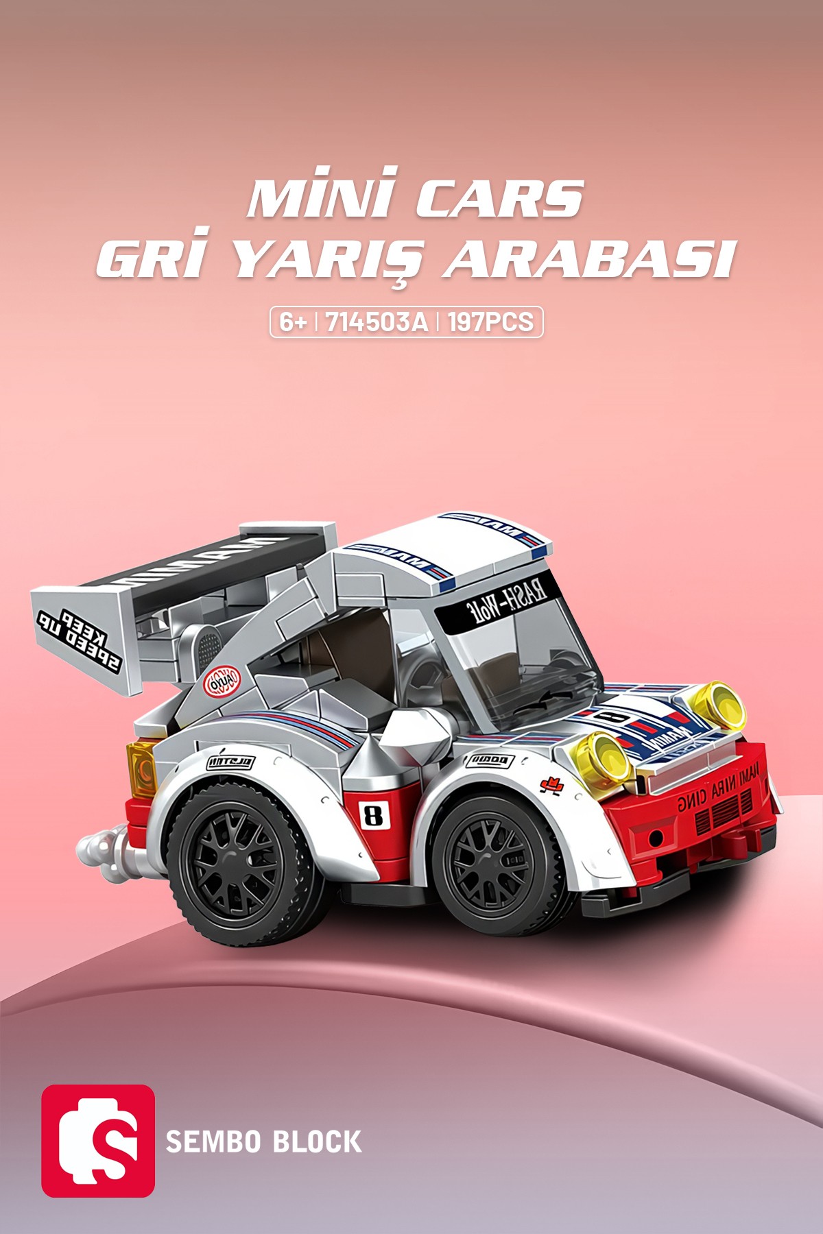 Mini Cars Gri yarış arabası 197 Parça yapı blokları Lego ile uyumlu (714503A)