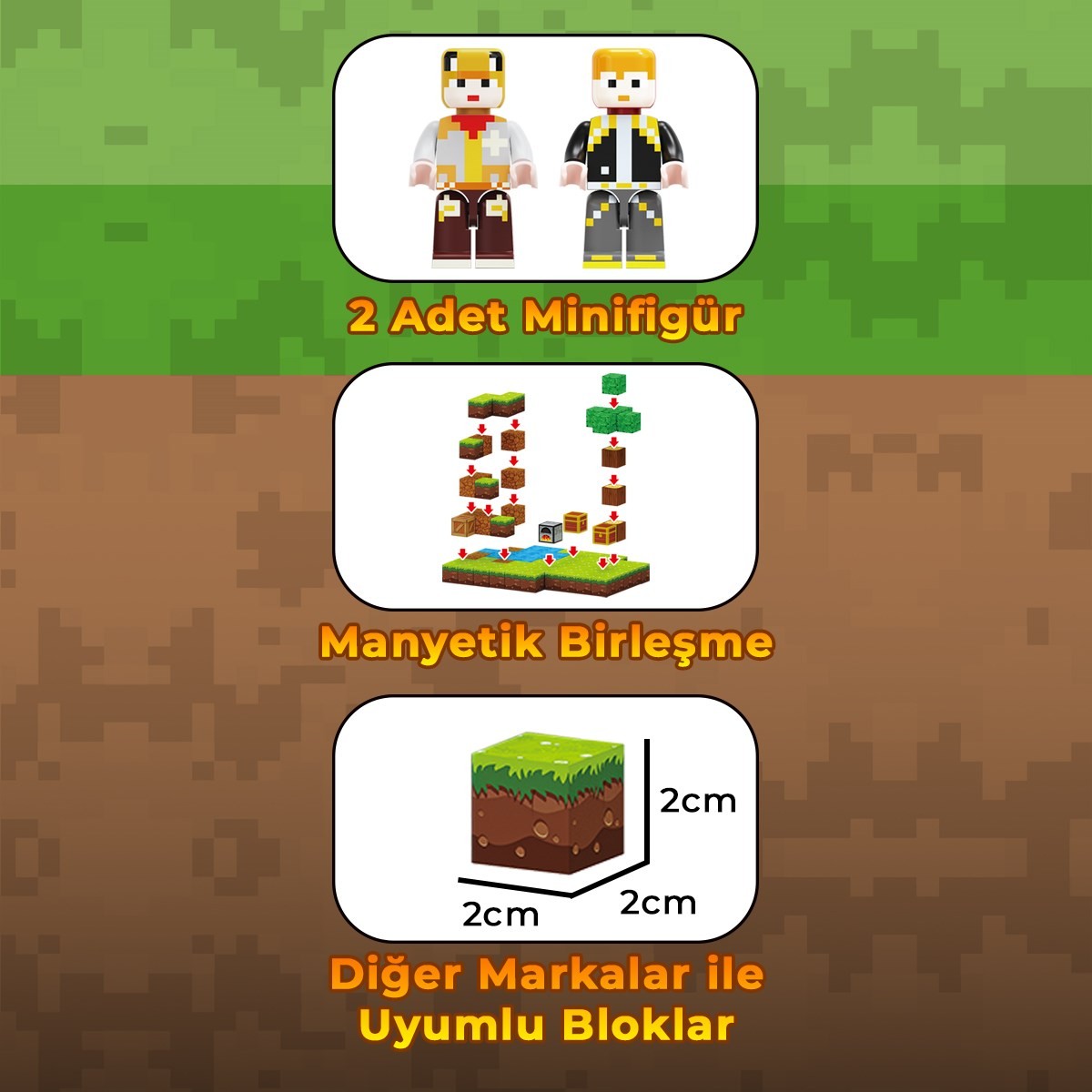 Sembo Block PixelWorld Macera Manyetik mıknatıslı küpler Yapı Bloğu Seti – 90 Parça