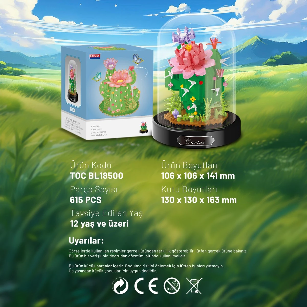 Balody Fanuslu Çiçek Serisi – Kaktüs Yapı Bloğu Seti – 615 Parça