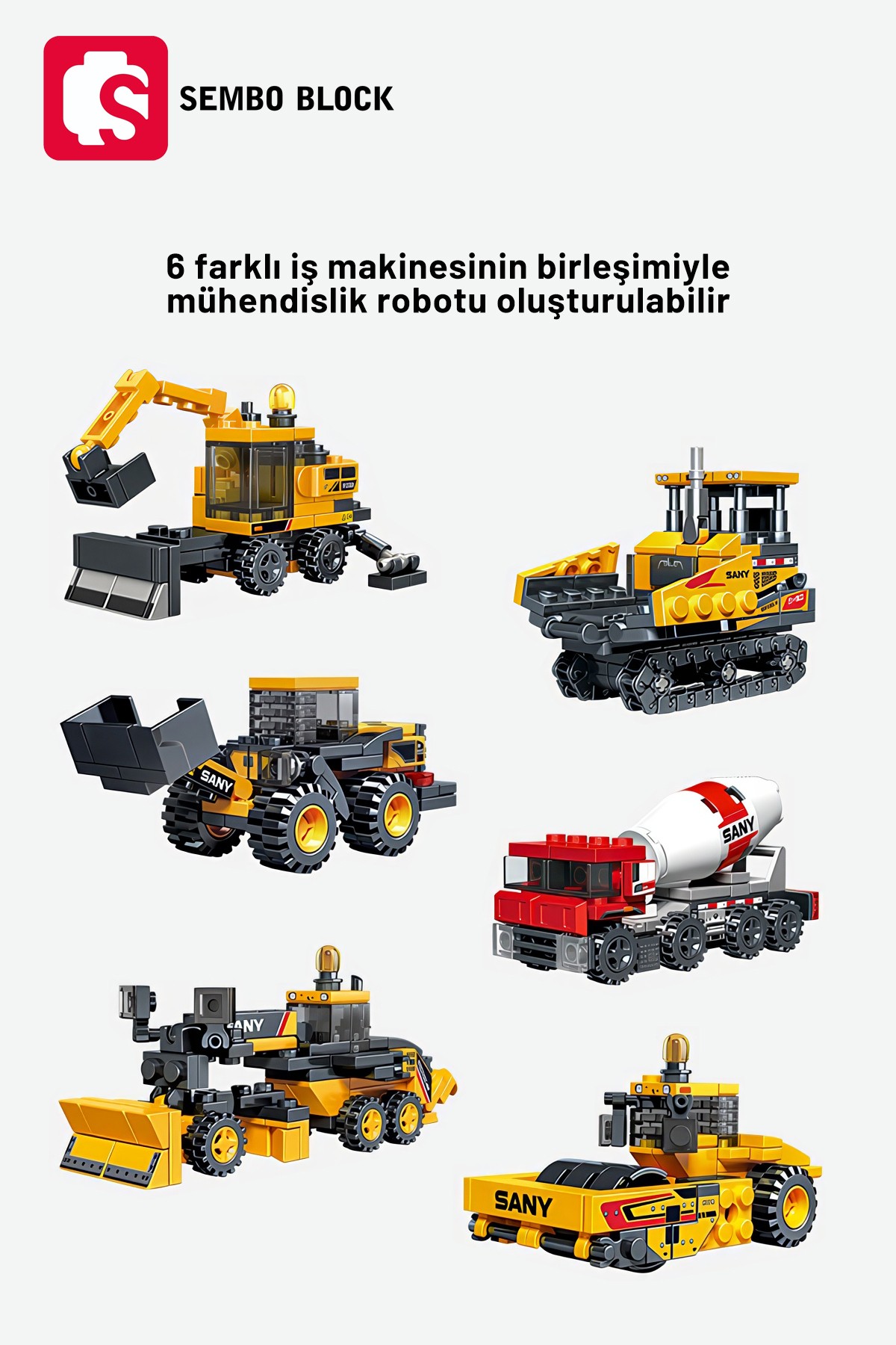 Sany Lisanslı 6'sı 1 Arada mühendislik robotu 583 parça yapı blokları Lego ile uyumlu (712009-712014)