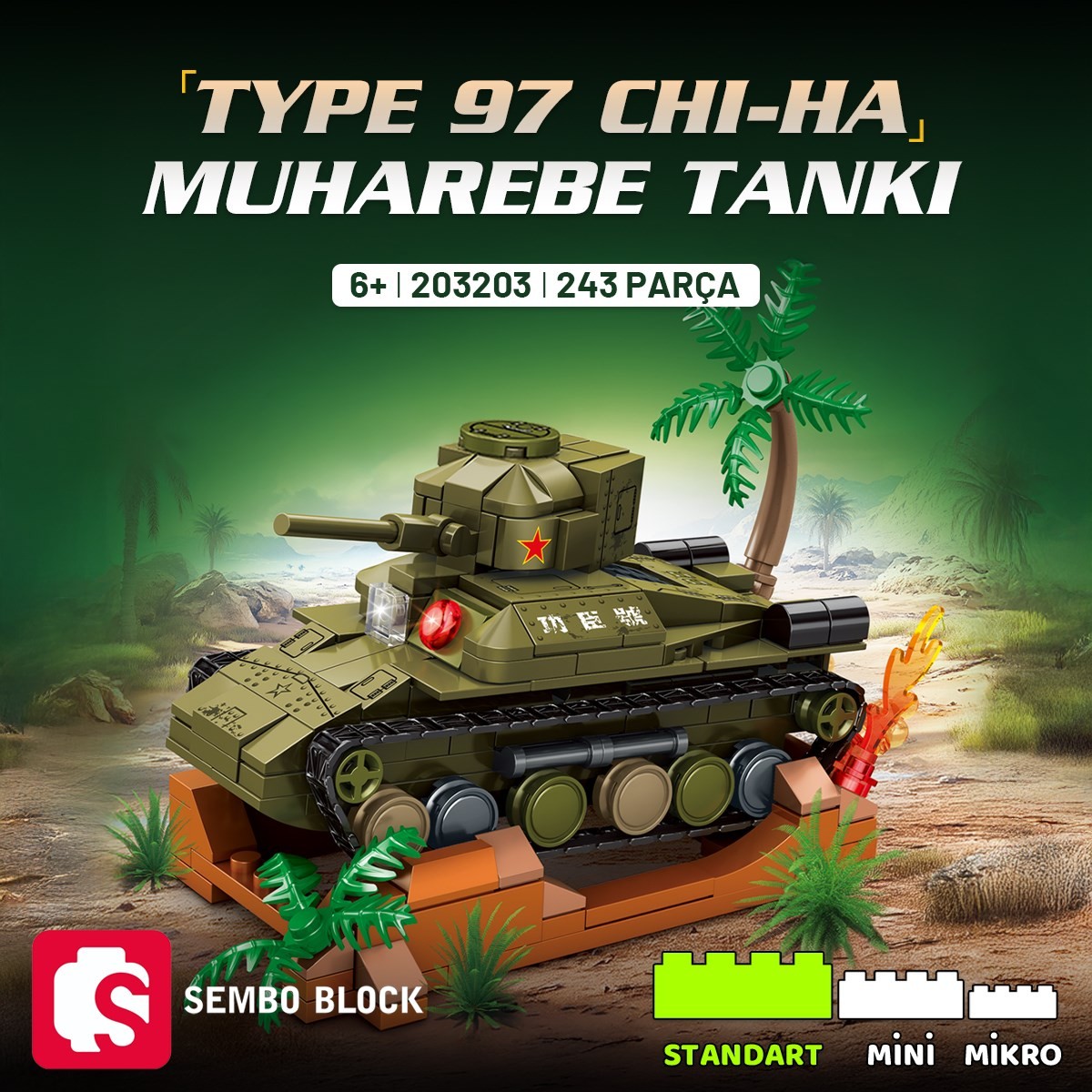 Sembo Block Type 97 Chi-Ha Muharebe Tankı Yapı Bloğu Seti 243 Parça
