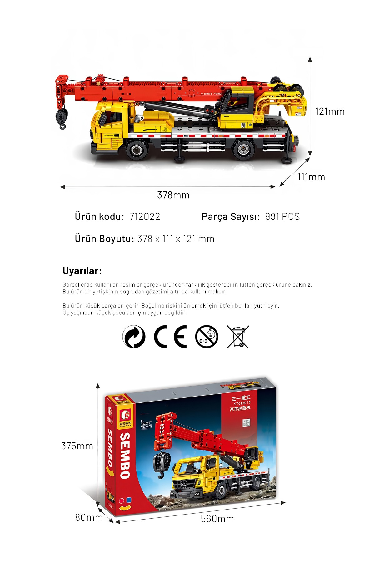 Sany Lisanslı Vinç 991 Parça yapı blokları Lego ile uyumlu (712022)