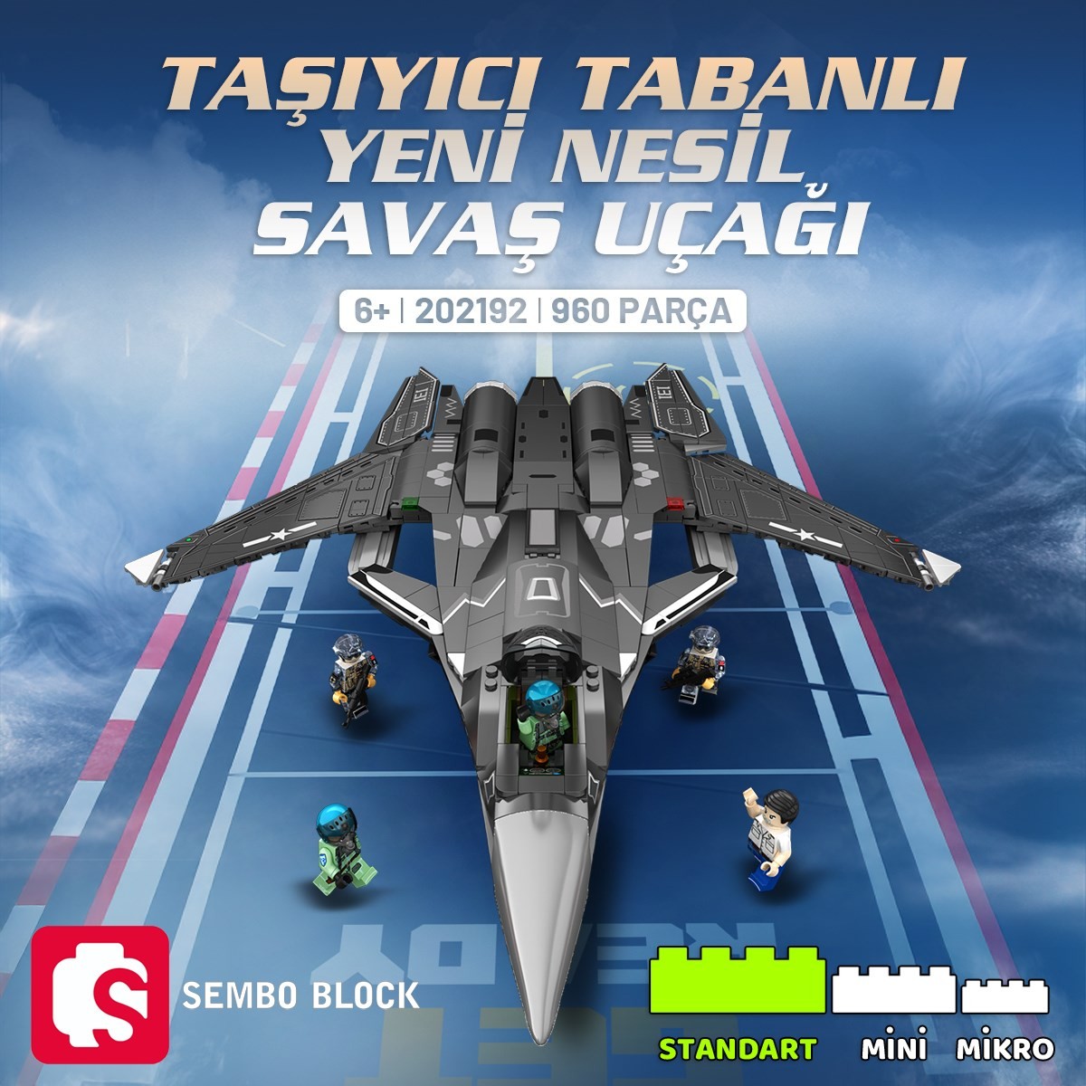 Sembo Block Taşıyıcı Tabanlı Yeni Nesil Savaş Uçağı Yapı Bloğu Seti 960 parça