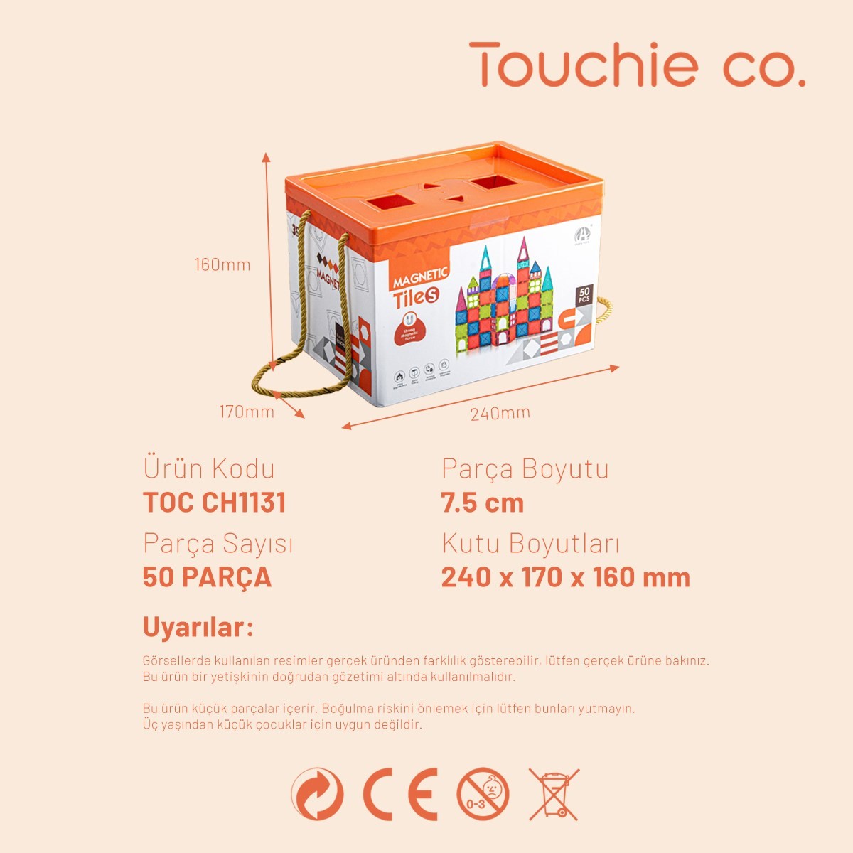 Magnetic Tiles Renkli Manyetik Bloklar – 50 Parça Yapı Bloğu Seti