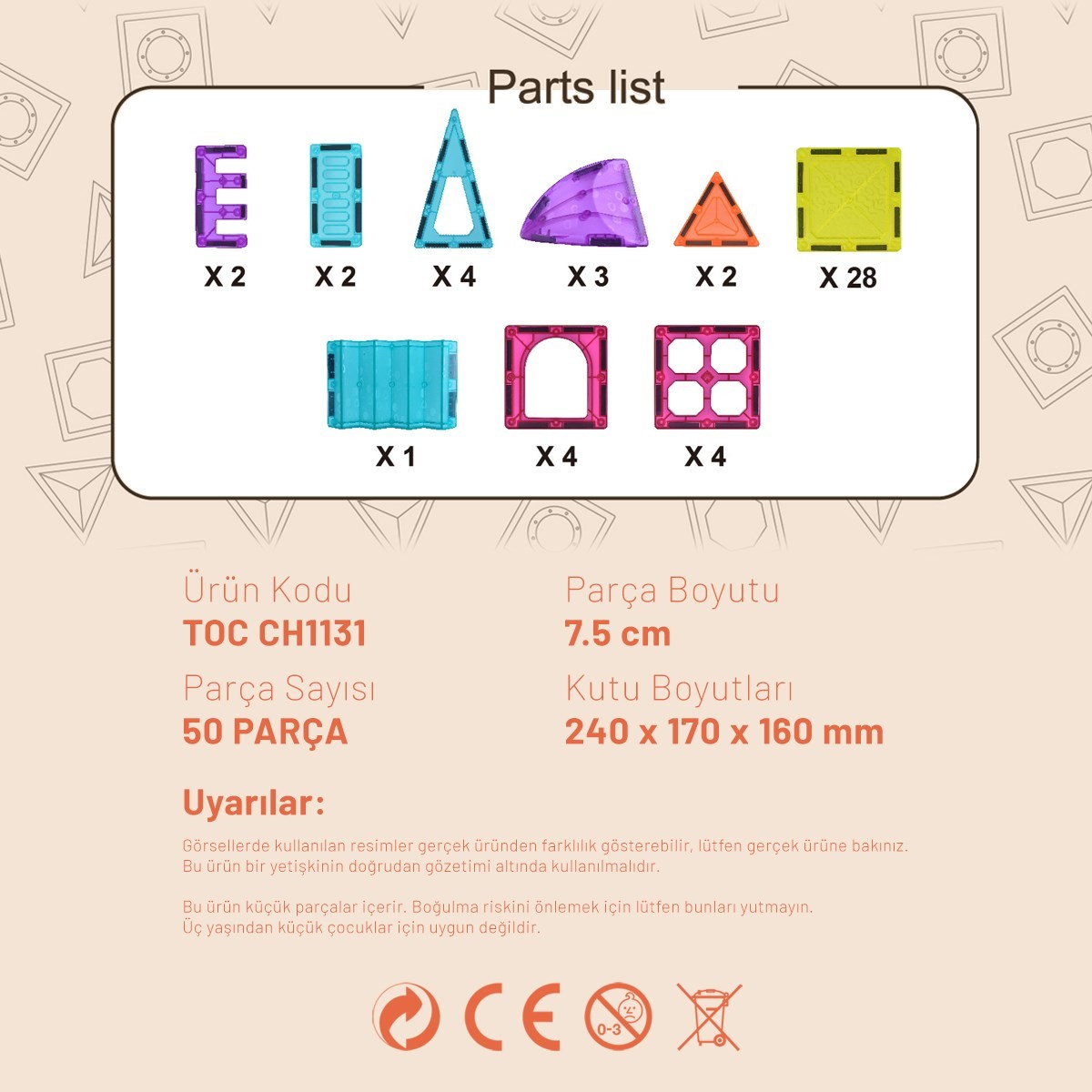 Magnetic Tiles Renkli Manyetik Bloklar – 50 Parça Yapı Bloğu Seti