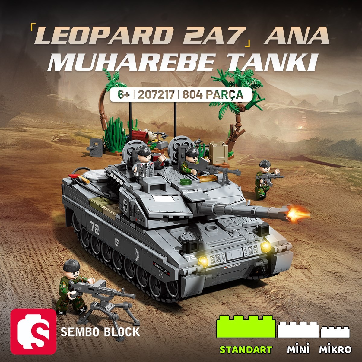 Sembo Block Leopard 2A7 Ana Muharebe Tankı Yapı Bloğu Seti 804 Parça
