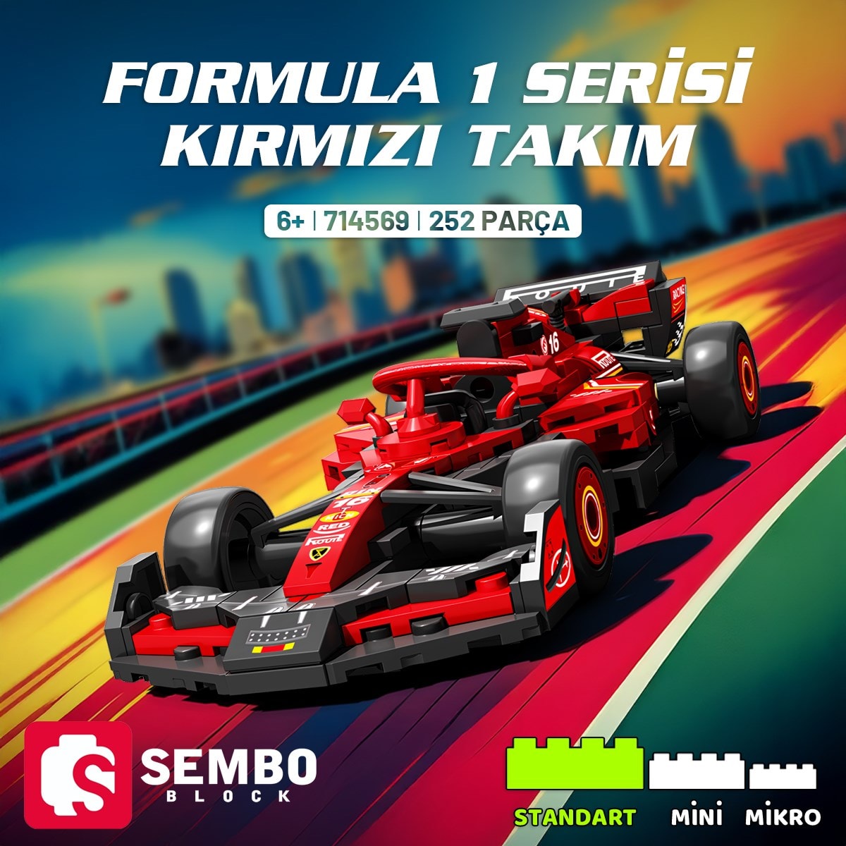 Sembo Block Formula 1 Serisi Kırmızı Takım Yapı Bloğu Seti – 252 Parça
