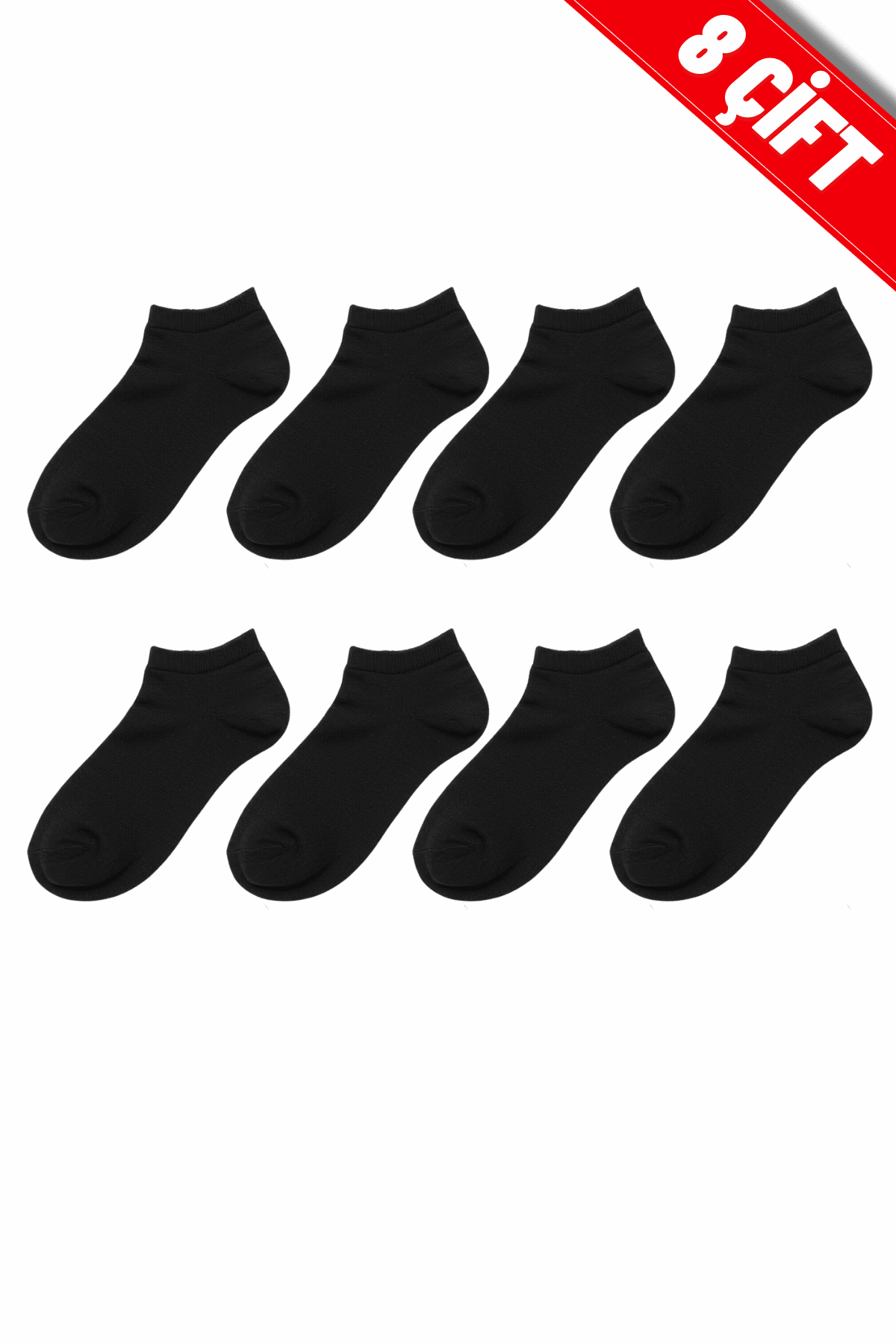 8 Çift Siyah Renk Pamuklu Patik Çorap