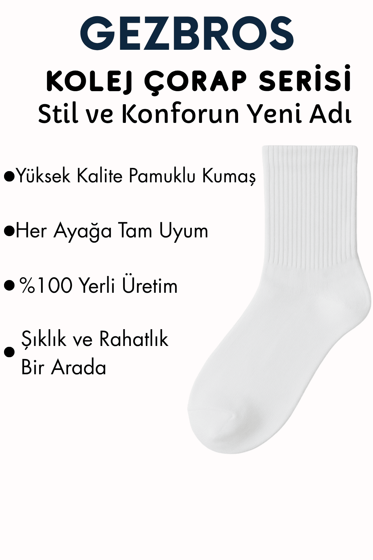 12 Çift Pamuklu Beyaz Renk Retro Kolej Çorap