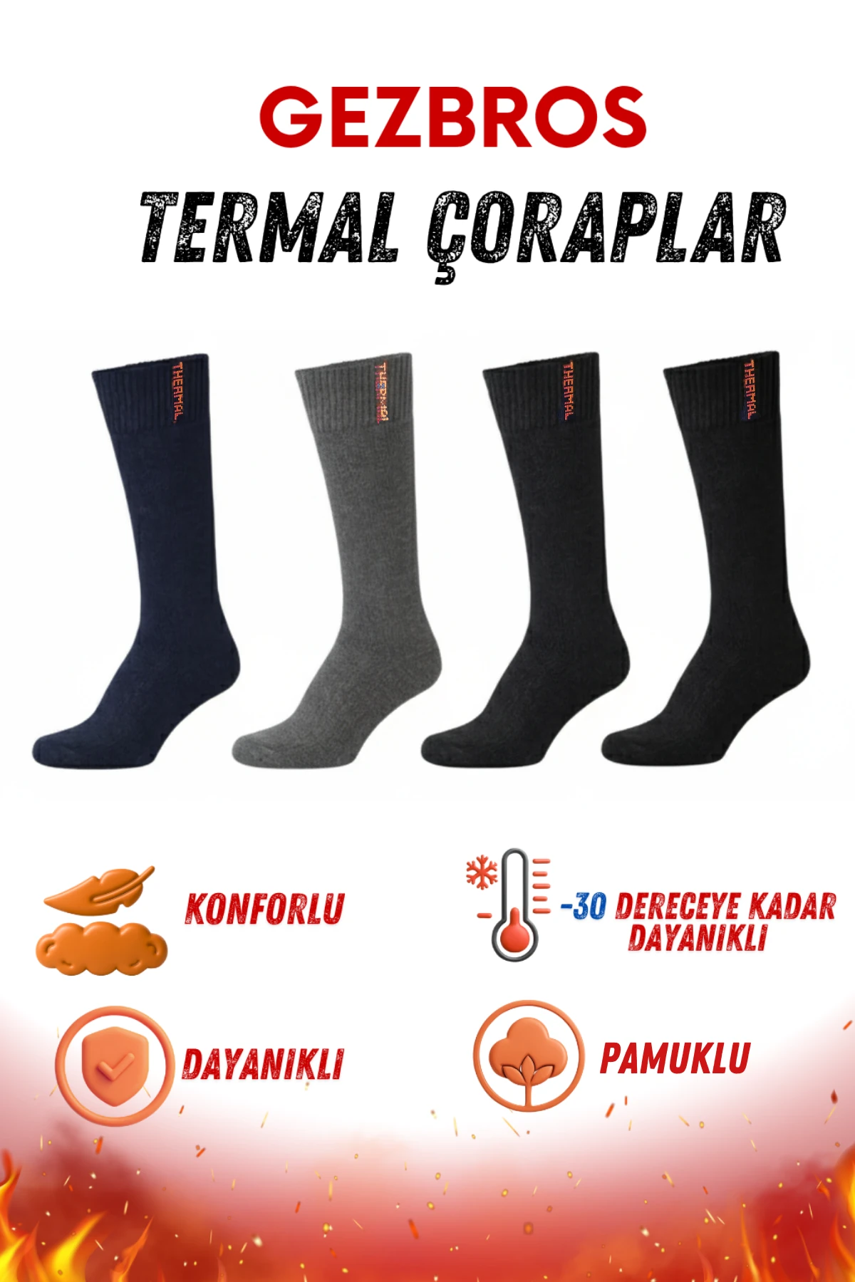 4 Çift Pamuklu Siyah, Gri, Antrasit, Lacivert Renk Termal Çorap