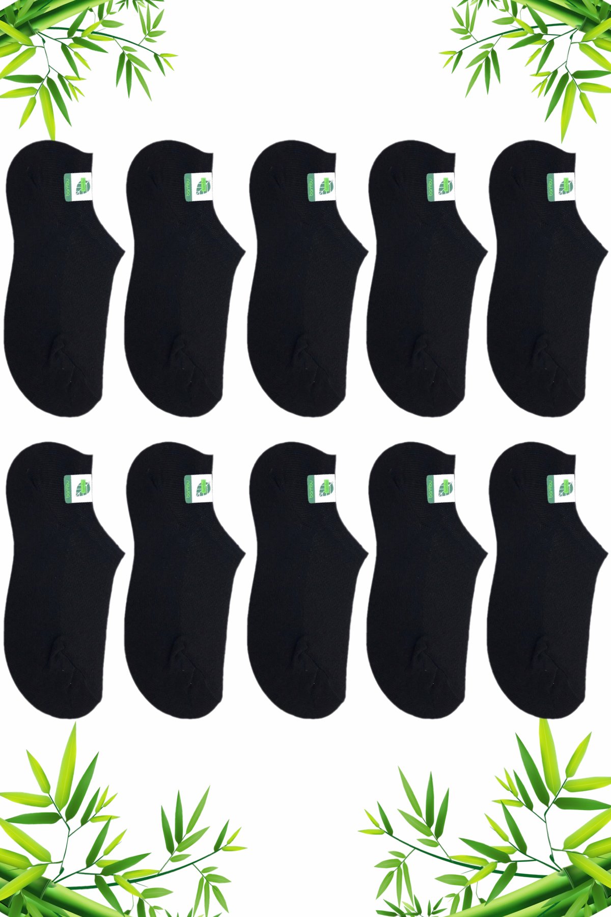 10 Çift Siyah Renk Bambu Sneaker Çorap