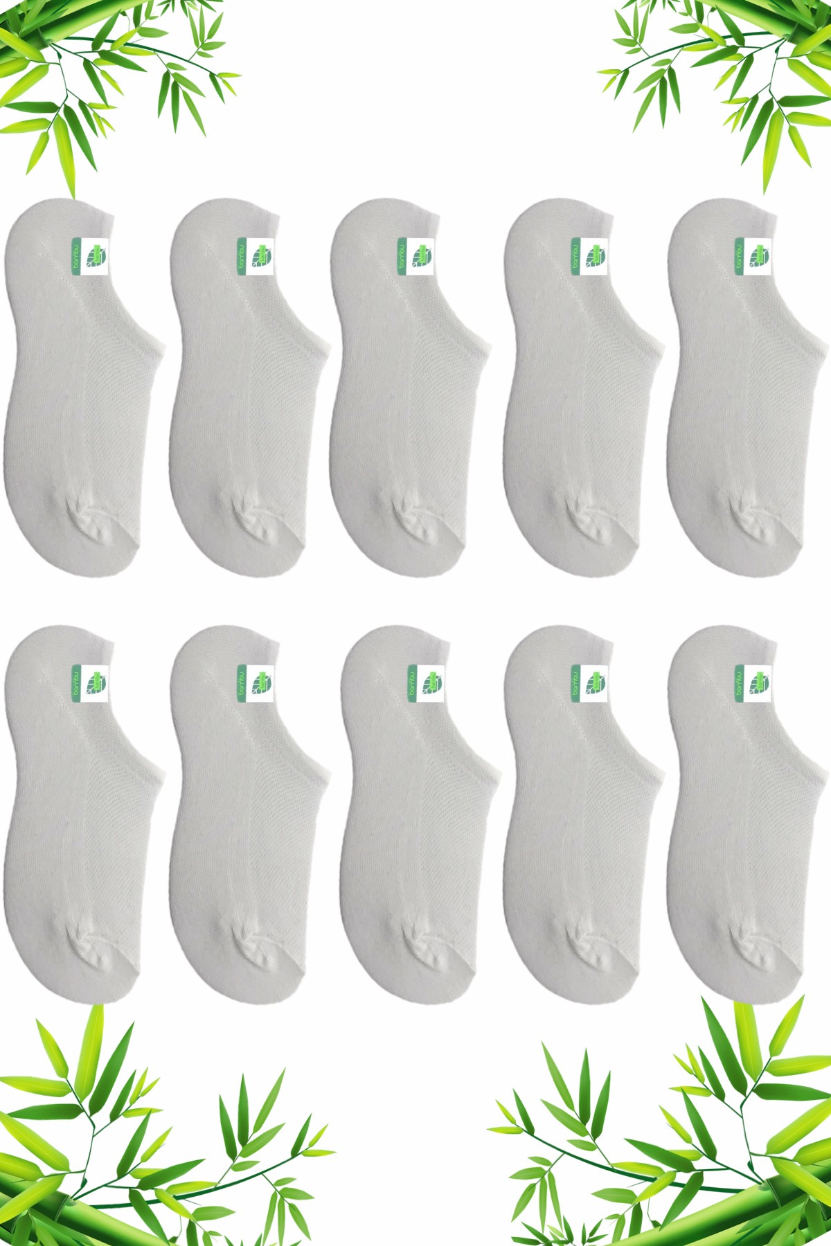 10 Çift Beyaz Renk Bambu Sneaker Çorap