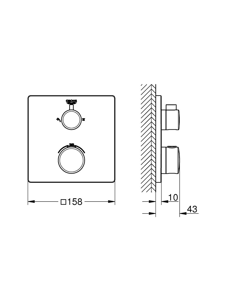 Grohtherm THM Trim Shower Squ - Matte Black (Mat Siyah) GRH 1022092430