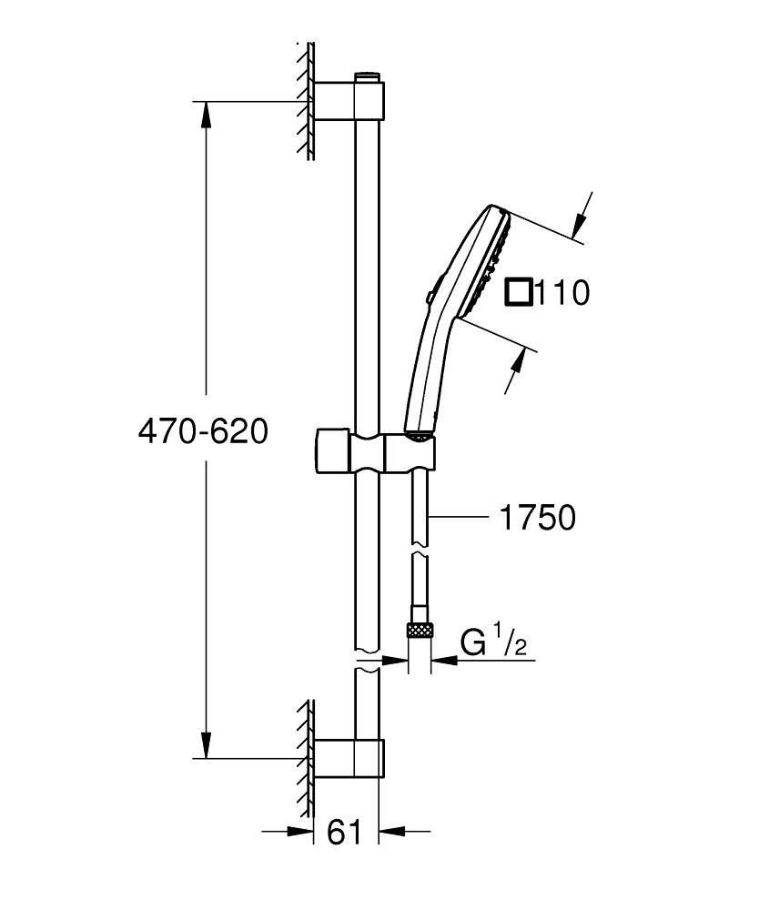 Tempesta Cube 110 Shower Rail Set 2 Sprays (Rain, Jet) GRH 26748003