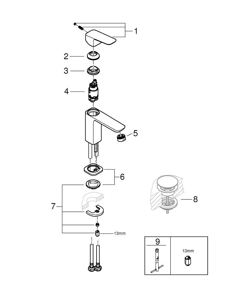 GROHE Cubeo Tek Kumandalı Lavabo Bataryası S-Boyut GRH 1016990000