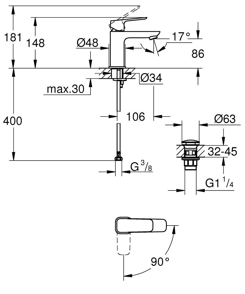 GROHE Cubeo Tek Kumandalı Lavabo Bataryası 1/2″ S-Boyut GRH 1017320000