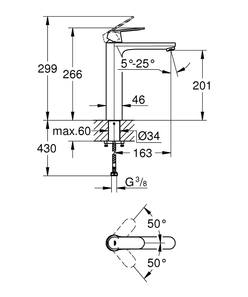 Eurocosmo Tek Kumandalı Lavabo Bataryası XL-Boyut GRH 23921000