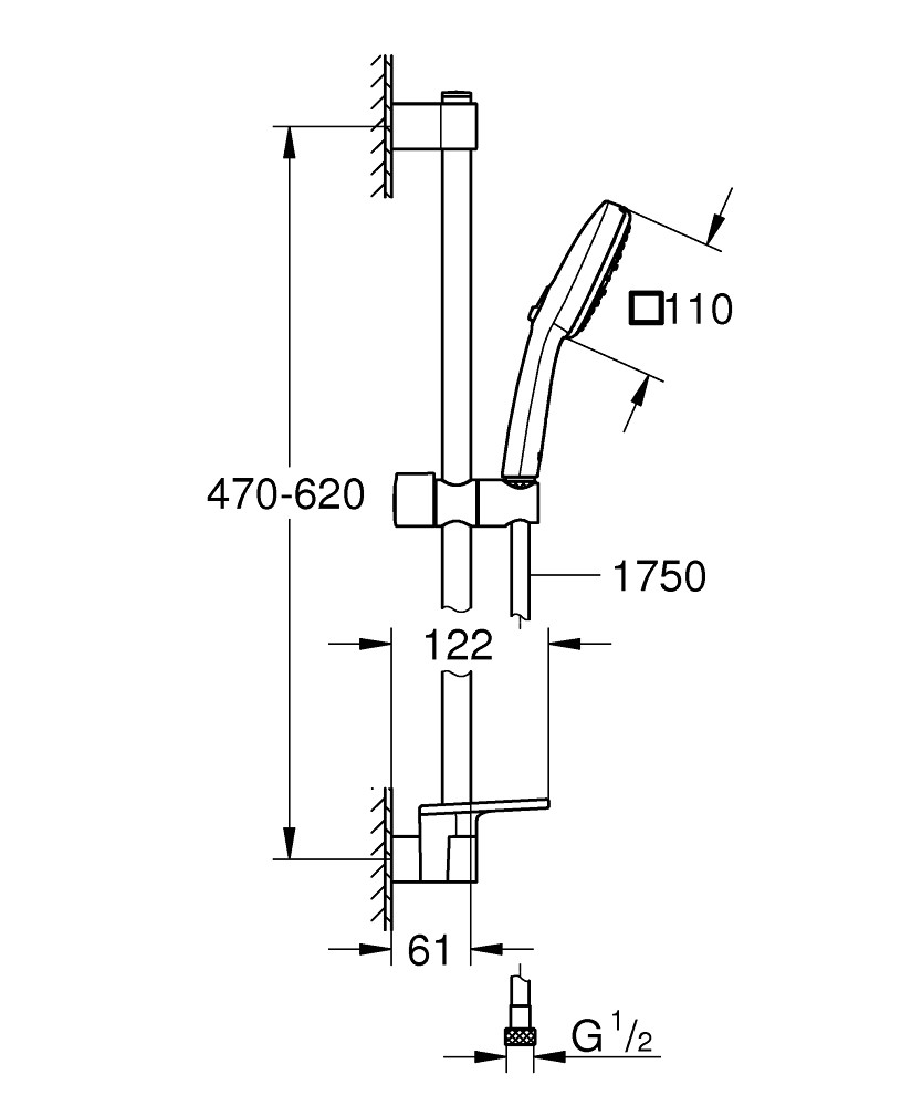 Tempesta Cube 110 Shower Rail Set 3 Sprays (Rain, Jet, Massage) GRH 27576003