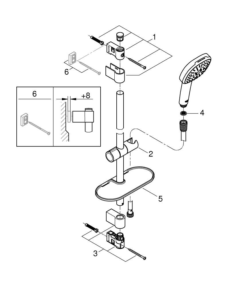 Tempesta Cube 110 Shower Rail Set 3 Sprays (Rain, Jet, Massage) GRH 27576003