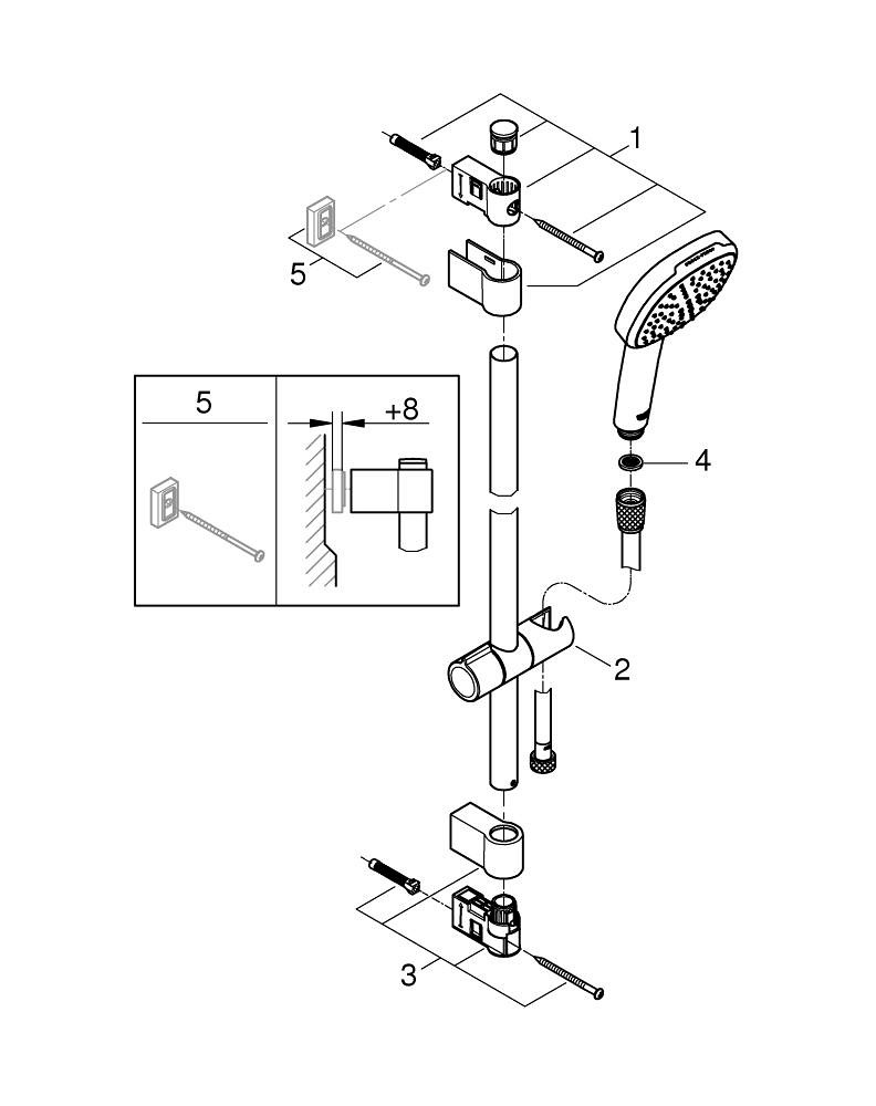 Tempesta Cube 110 Shower Rail Set 2 Sprays (Rain, Jet) GRH 26748003