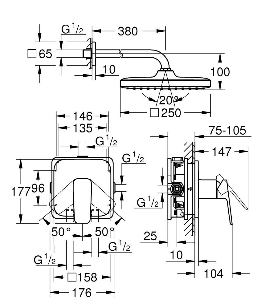 GROHE Cubeo - Tempesta 250 - Ankastre Duş Sistemi GRH 1053340000