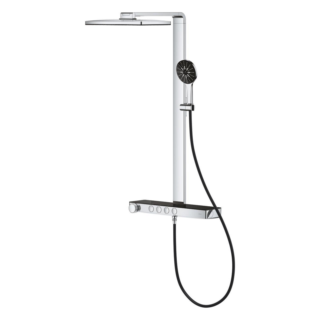 Rainshower Aqua Pure Duvara Monte Termostatik Bataryalı Duş Sistem (Siyah/Krom) GRH 100961KI00