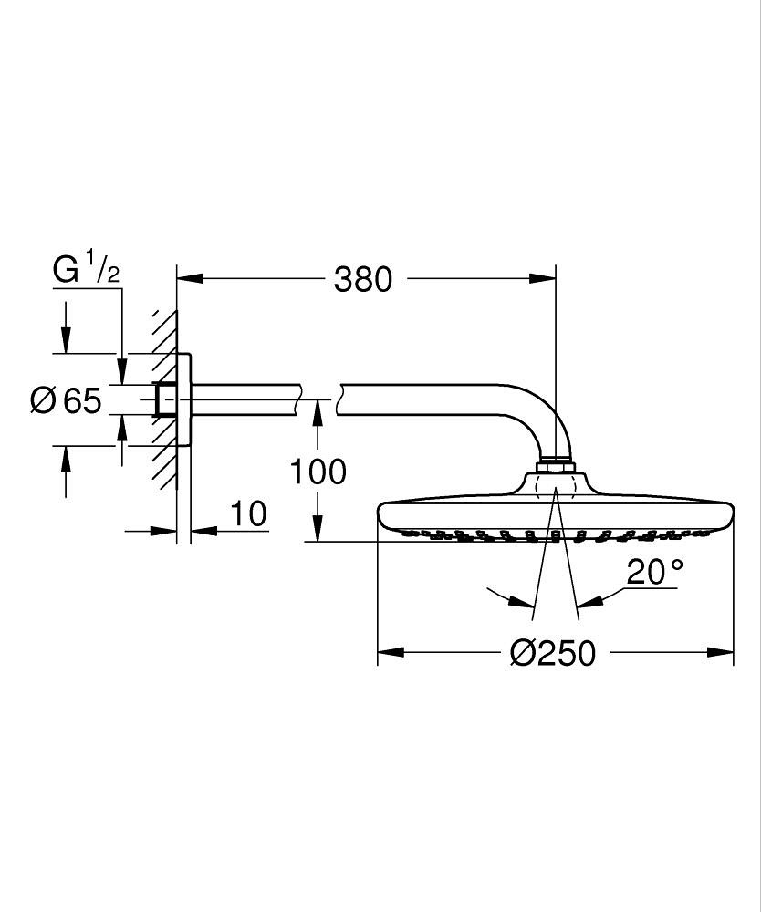 Tempesta 250 Tepe Duşu Seti 380 mm, Tek Akışlı GRH 266682430
