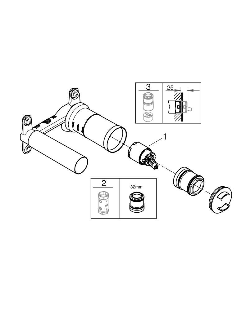 Tek Kumandalı Lavabo Bataryası 1/2″, Universal Ankastre İç Gövde GRH 23571000