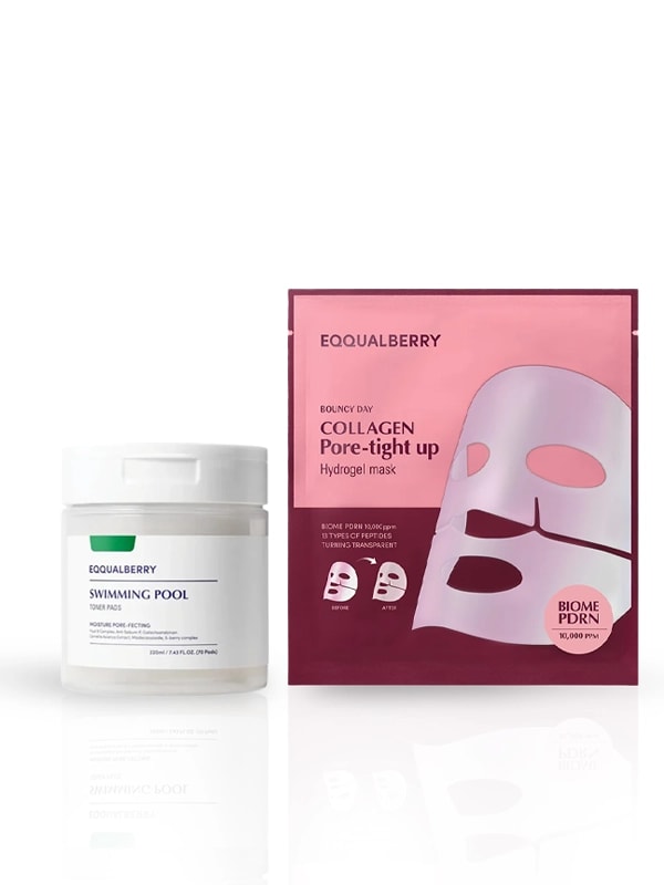 Eqqualberry Swimming Pool Toner Pads 220ml 70 sheets + Collagen Pore-tight up Hydrogel Mask (4sheets)