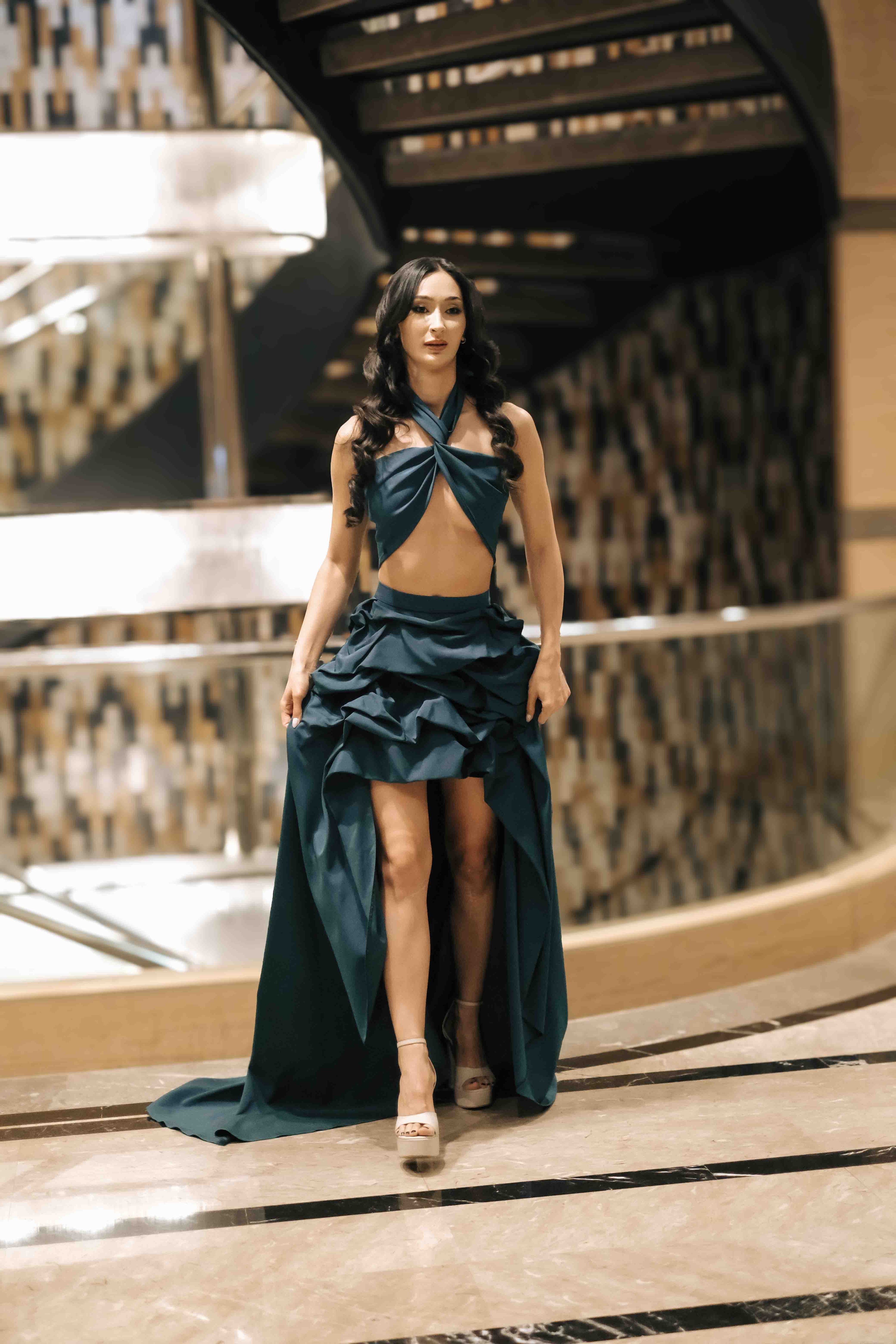 Zümrüt Yeşili Drape Elbise