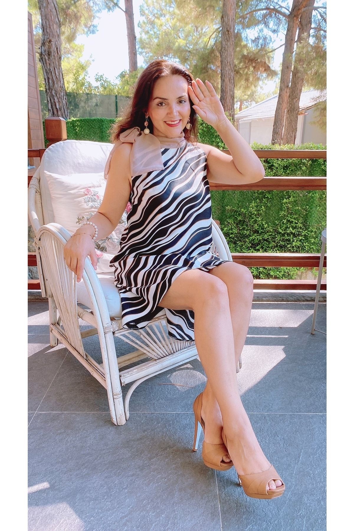 Ipek Fularlı Zebra Elbise