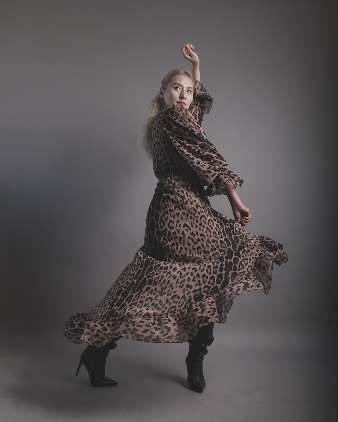 Leopar Desenli Farba Elbise