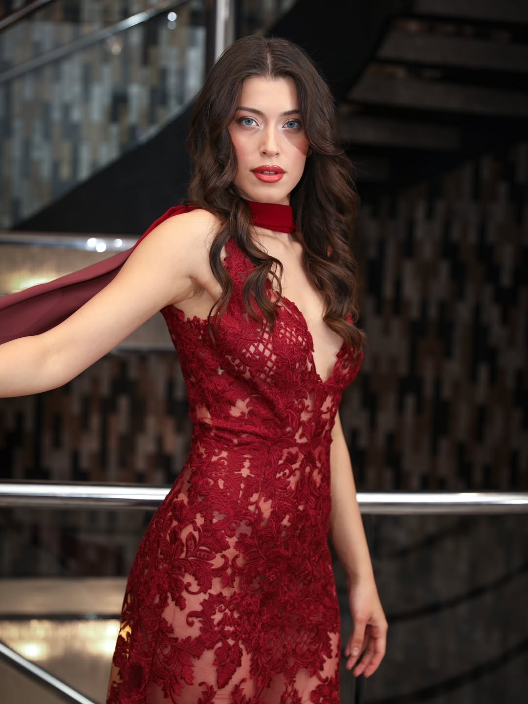 Bordo Dantel Elbise