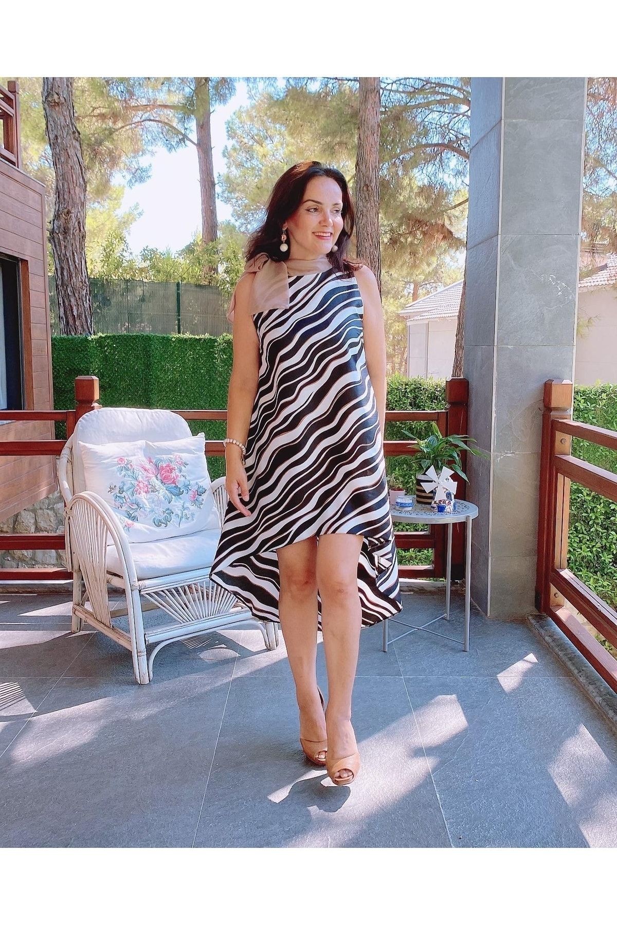 Ipek Fularlı Zebra Elbise