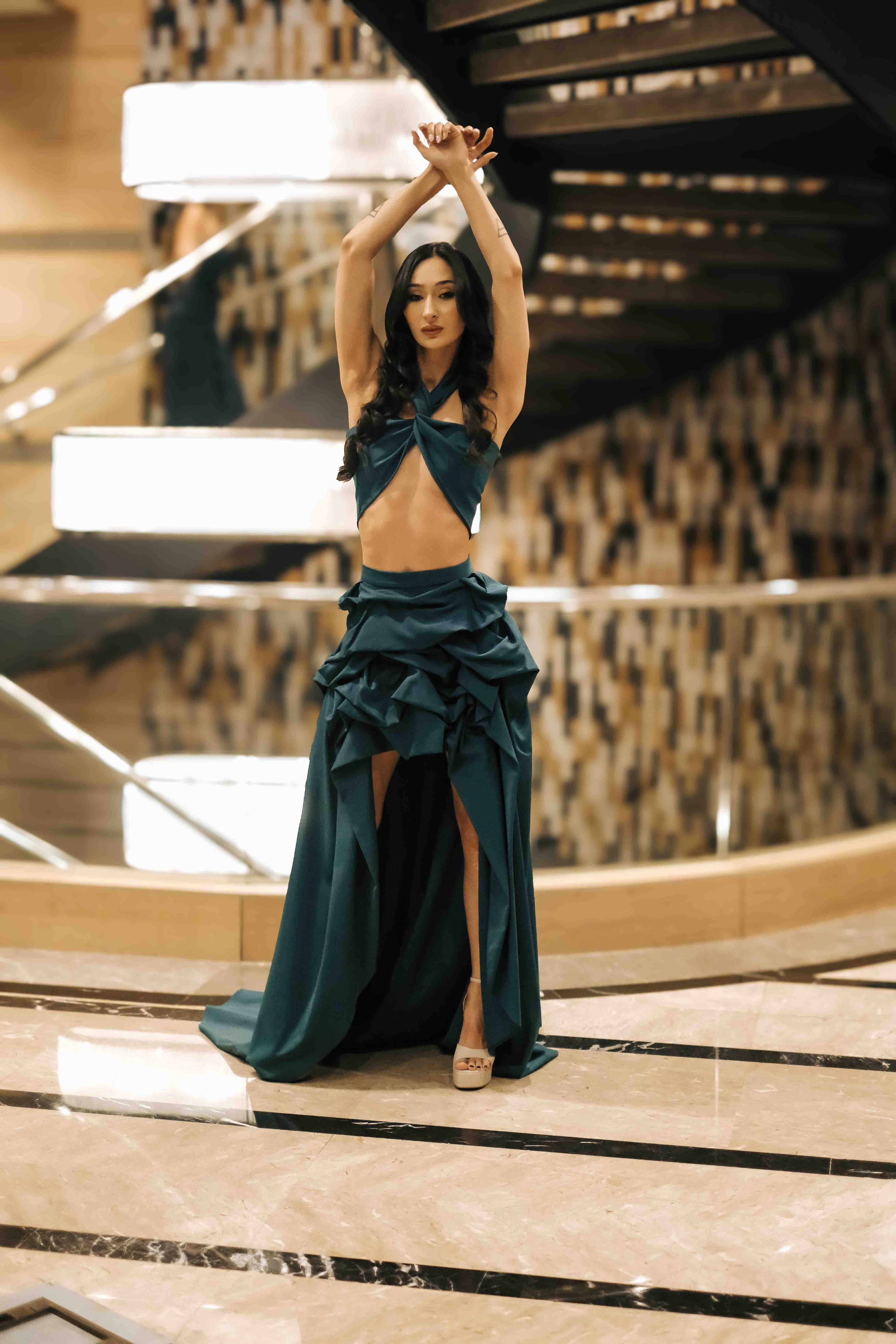 Zümrüt Yeşili Drape Elbise