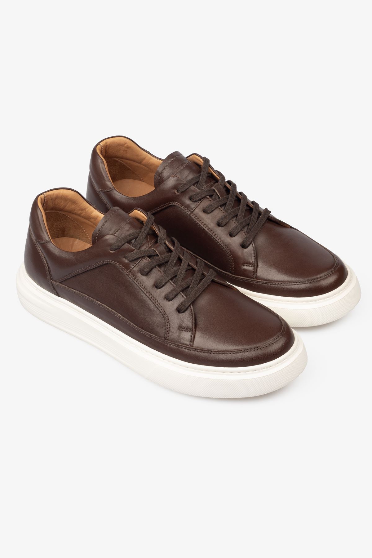 Erkek Sneaker Ayakkabı Hakiki Deri - 2401 Kahve/Beyaz 3154