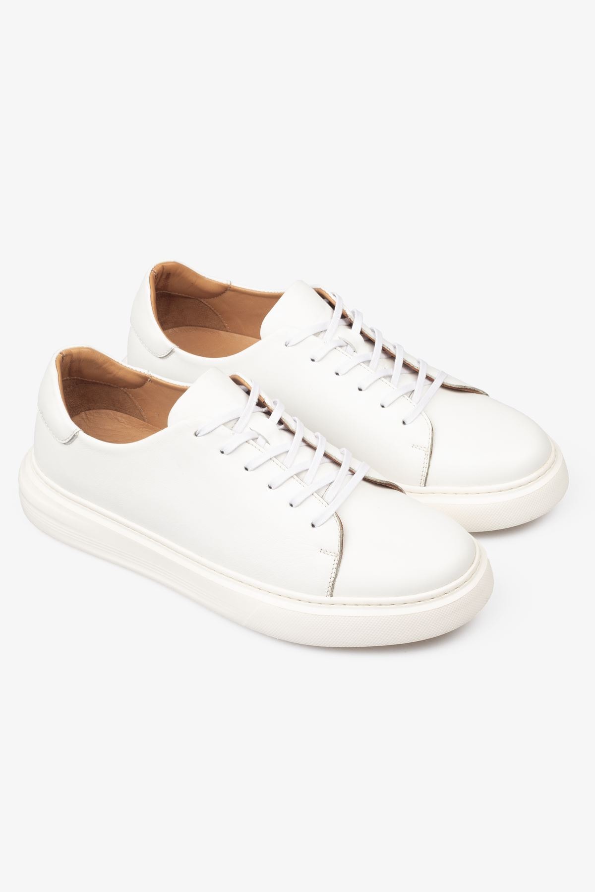 Erkek Sneaker Ayakkabı Hakiki Deri - 2201 Beyaz/Beyaz 3154
