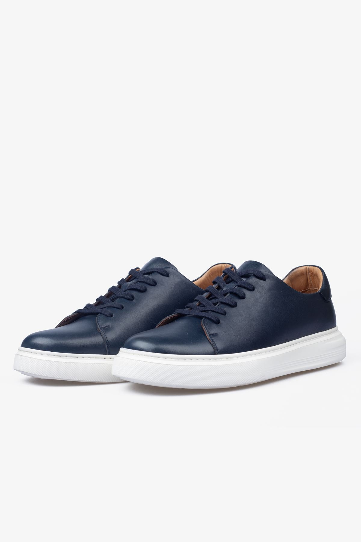 Erkek Sneaker Ayakkabı Hakiki Deri - 2201 Lacivert/Beyaz 3154