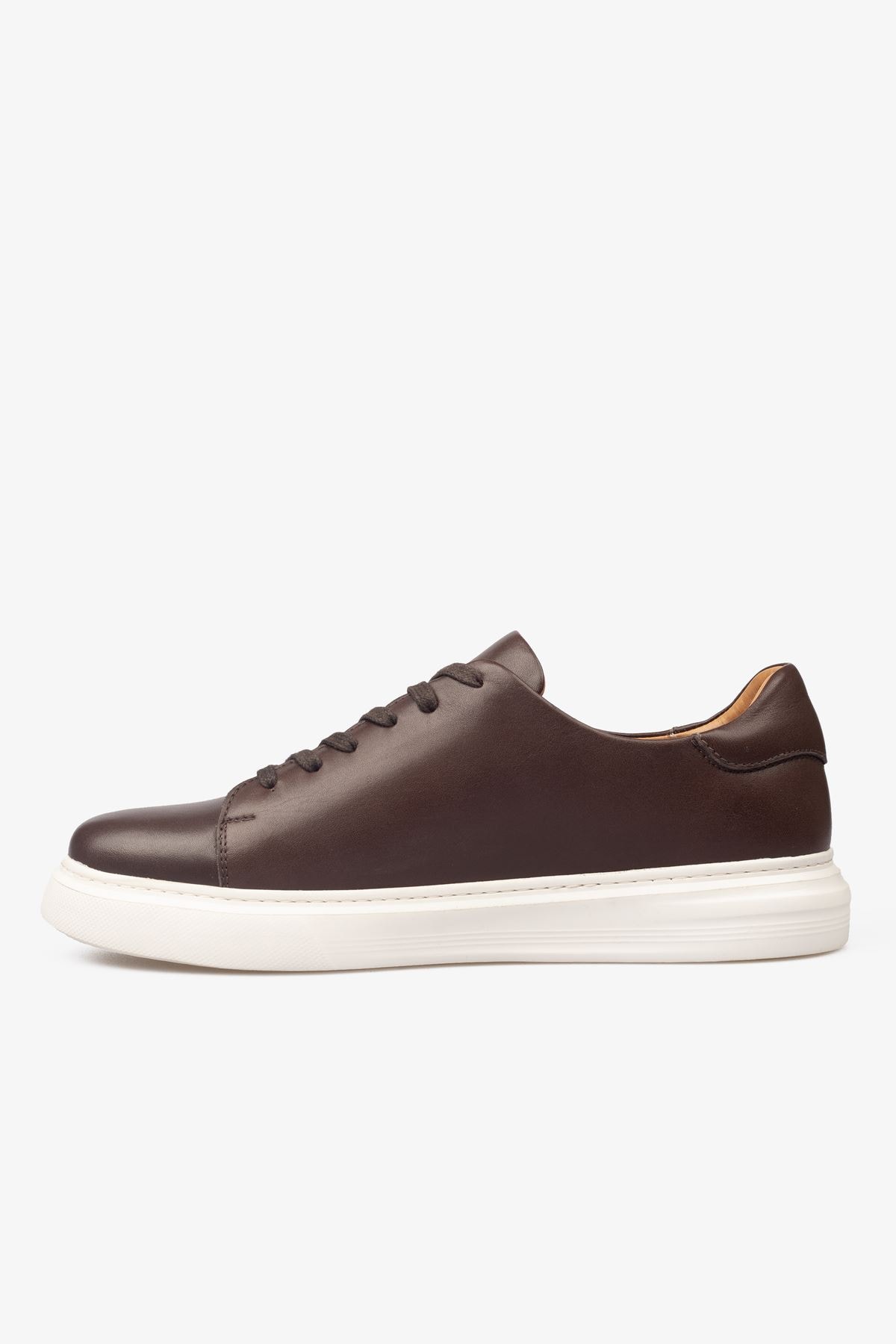 Erkek Sneaker Ayakkabı Hakiki Deri - 2201 Kahve/Beyaz 3154