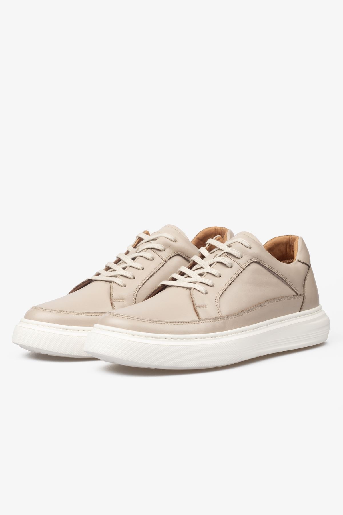 Erkek Sneaker Ayakkabı Hakiki Deri - 2401 Bej/Beyaz 3154
