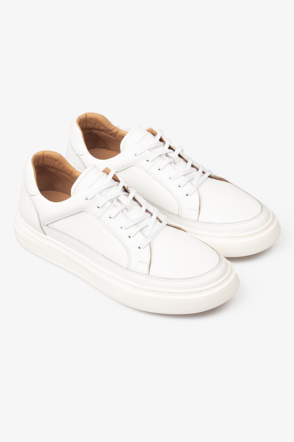 Erkek Sneaker Ayakkabı Hakiki Deri - 2401 Beyaz/Beyaz 3154